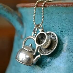 Silver Teapot and Teacup Pendant Necklace